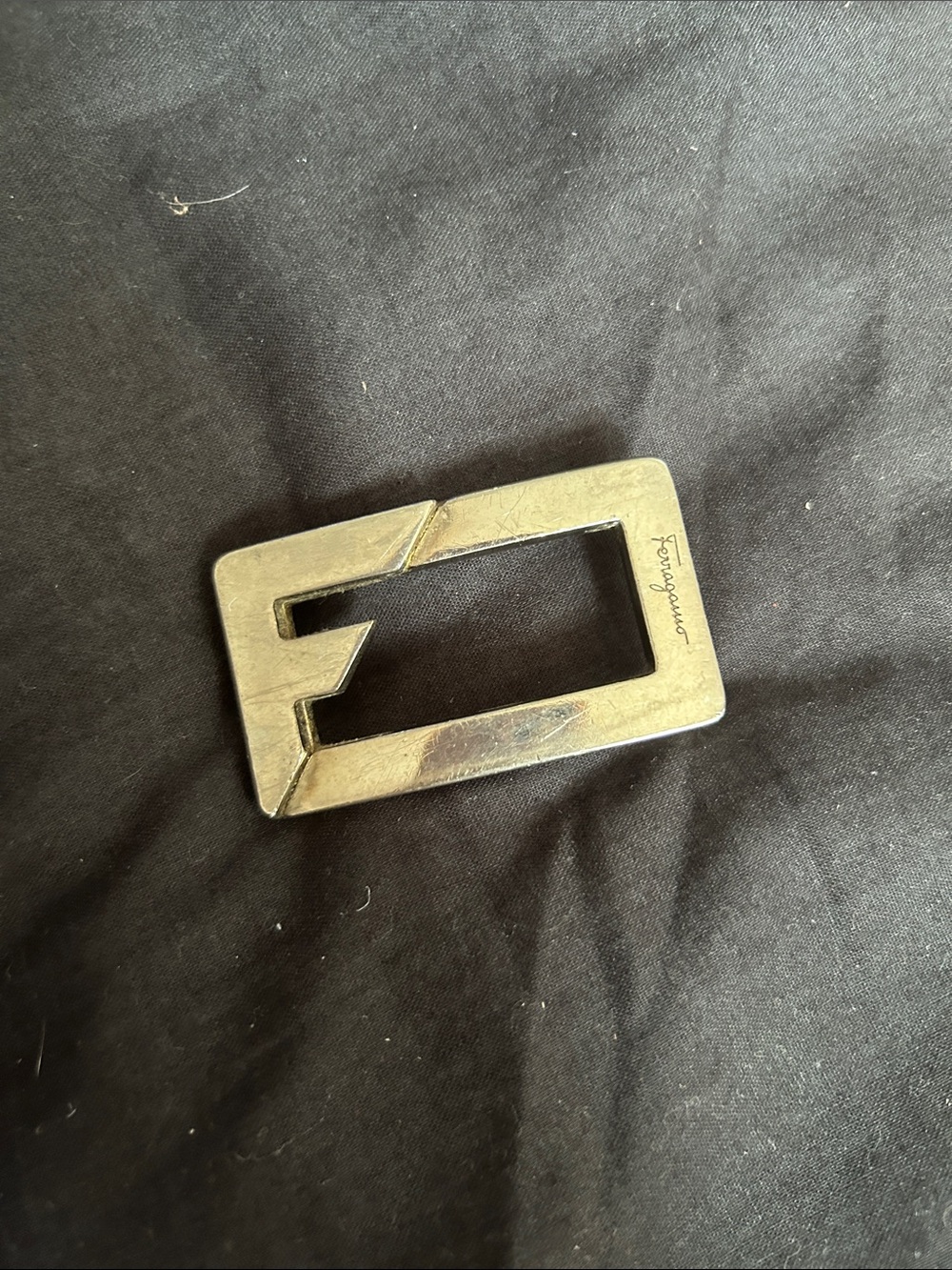 Salvatore Ferragamo Rectangular Silver Metal Logo Buckle
